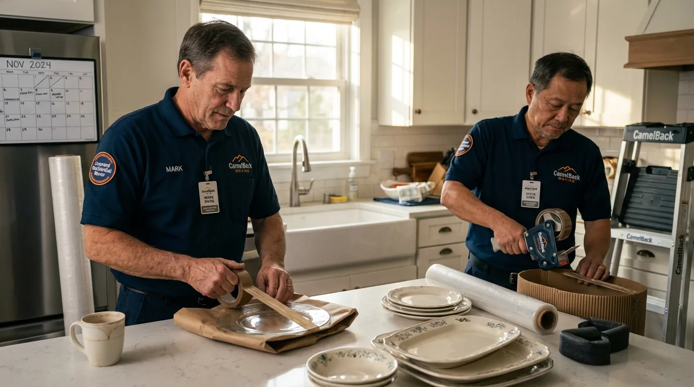 Professional crew packing kitchen dishware in Carnegie, PA